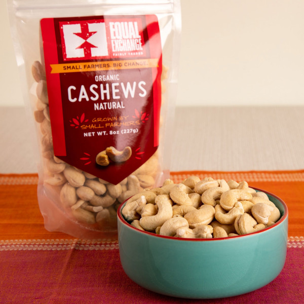 cashews in a bag and in a bowl